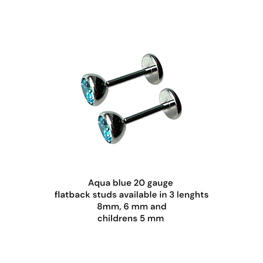 Aqua titanium 4 mm zirconium flatback  stud 3 sizes on a white background
