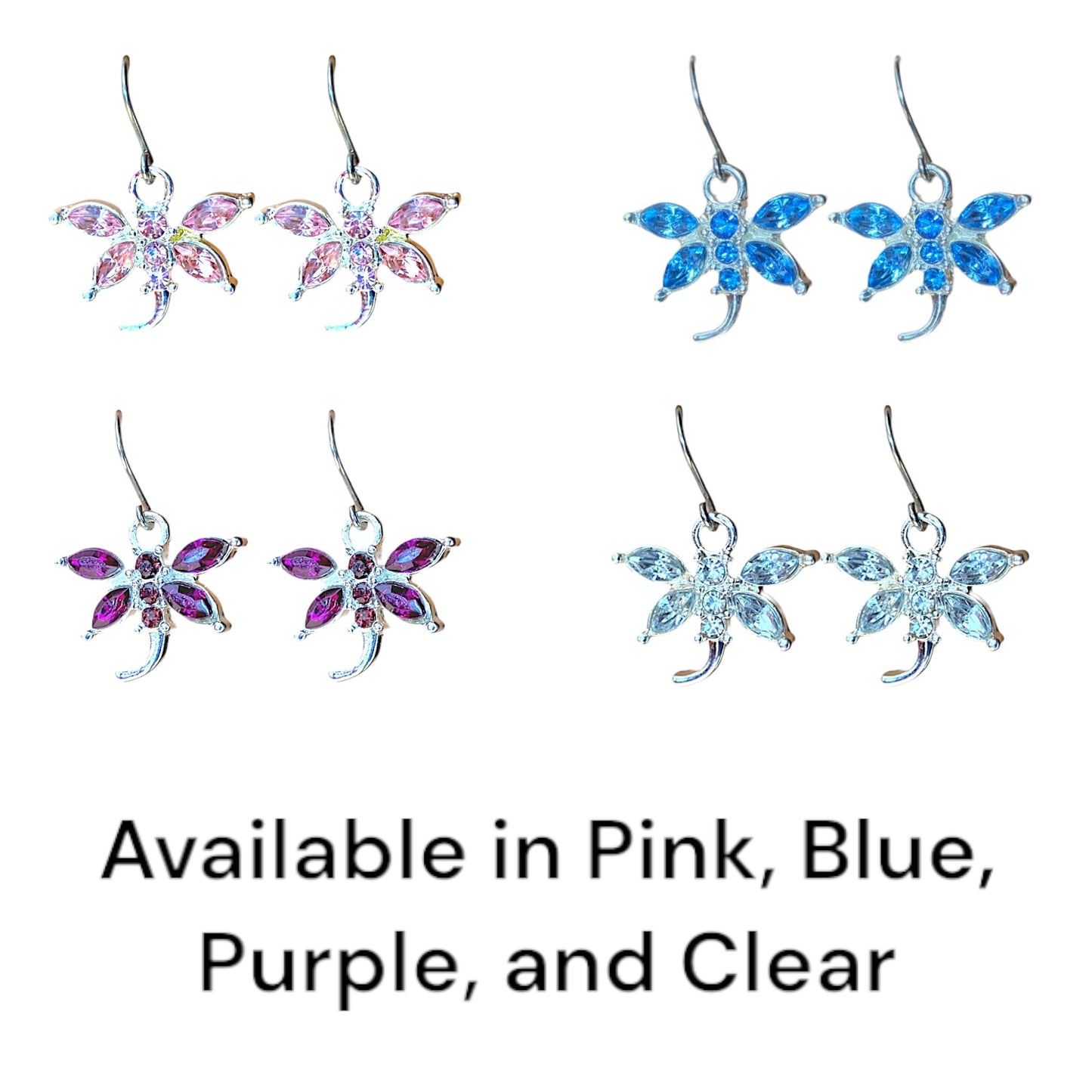 Bejewelled Dragonfly earrings with titanium hook in 4 colours..