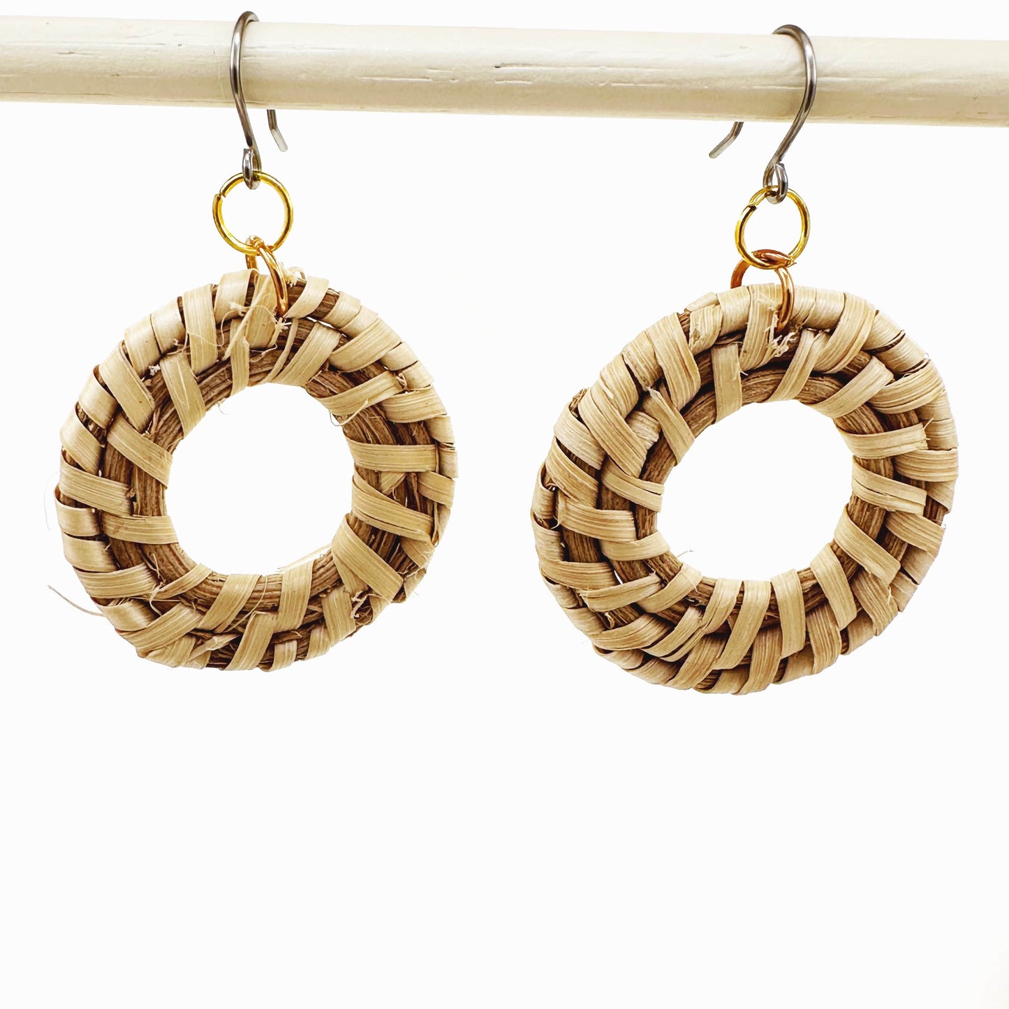 Bohemia beige wicker geometric earrings with titanium hook