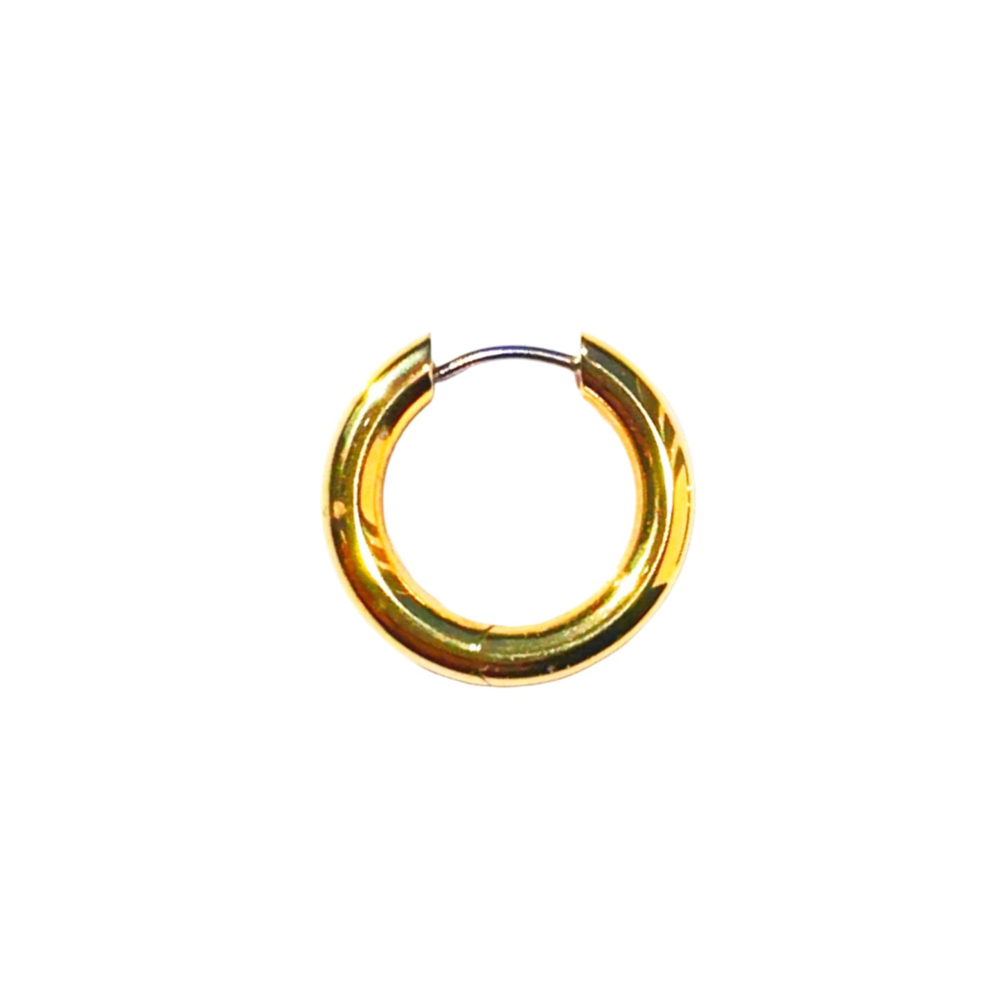 Gold tianioum hoop earring on a white background