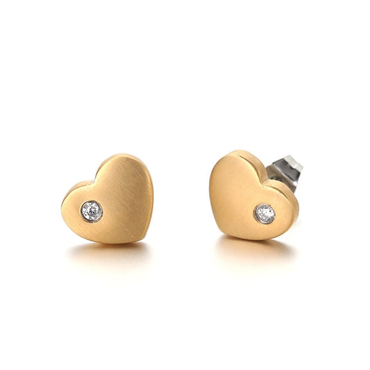 Golden Diamond Heart Studs. Titanium Studs with titanium backs. These studs shown on a white background
