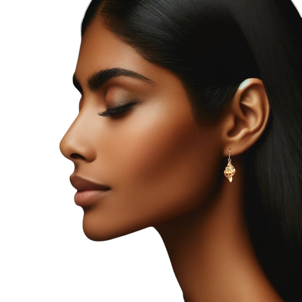 Seaside earrings with a titanium hook on a young woman.