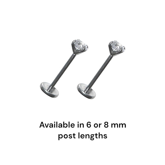 Titanium gem flat back threadless studs 2 sizes available on a white background