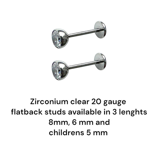 Titanium 4 mm zirconium flatback stud measured 8,6,5 mm long sizes