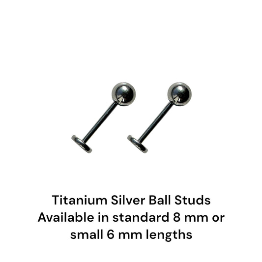Titanium Flat Back Push In Silver Ball Studs 4-6 mm on a white background