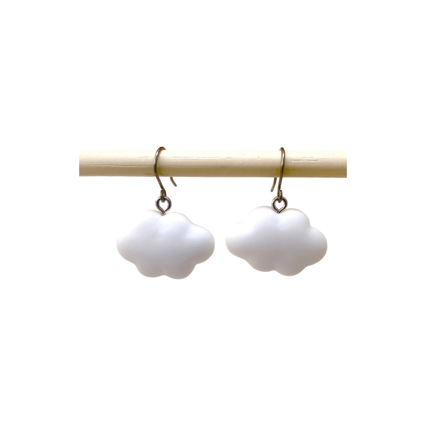 White Cloud earrings with titanium hook. on a white background