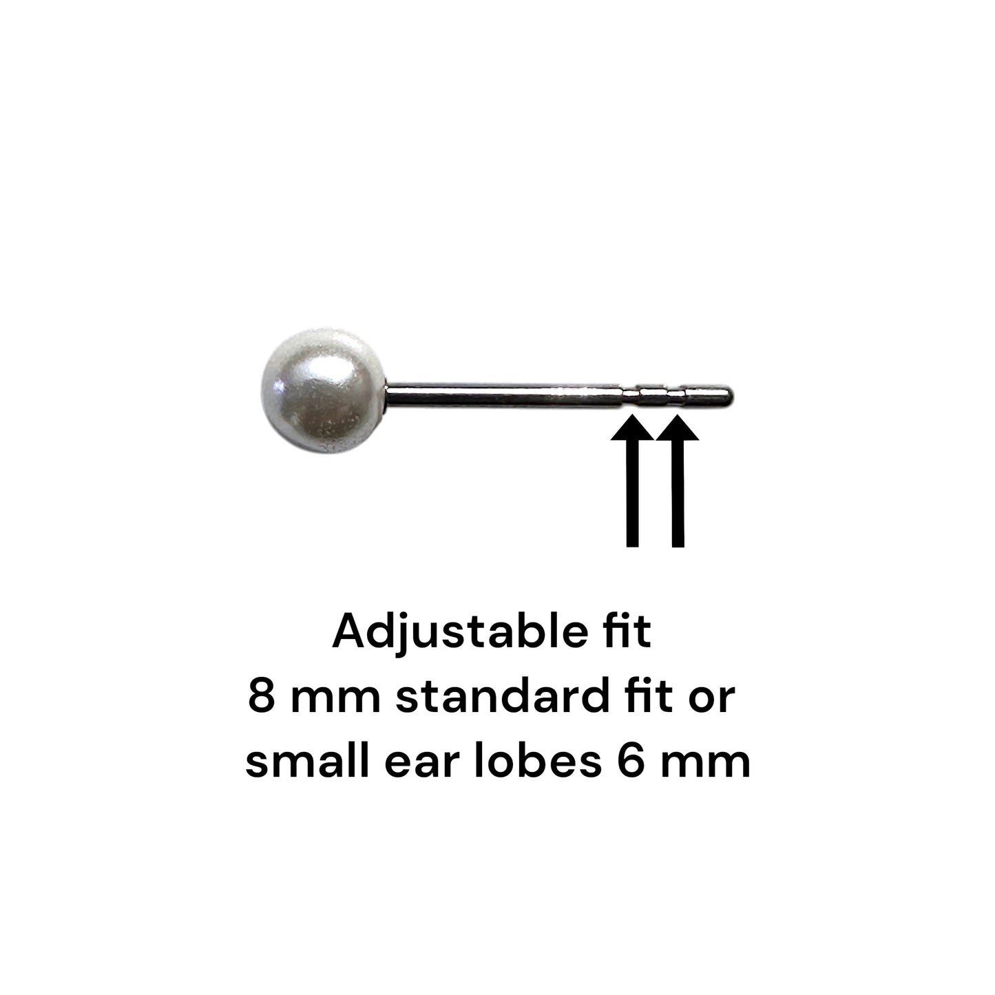 Pearl Studs 4mm solid titanium Feature adjustable fit measured