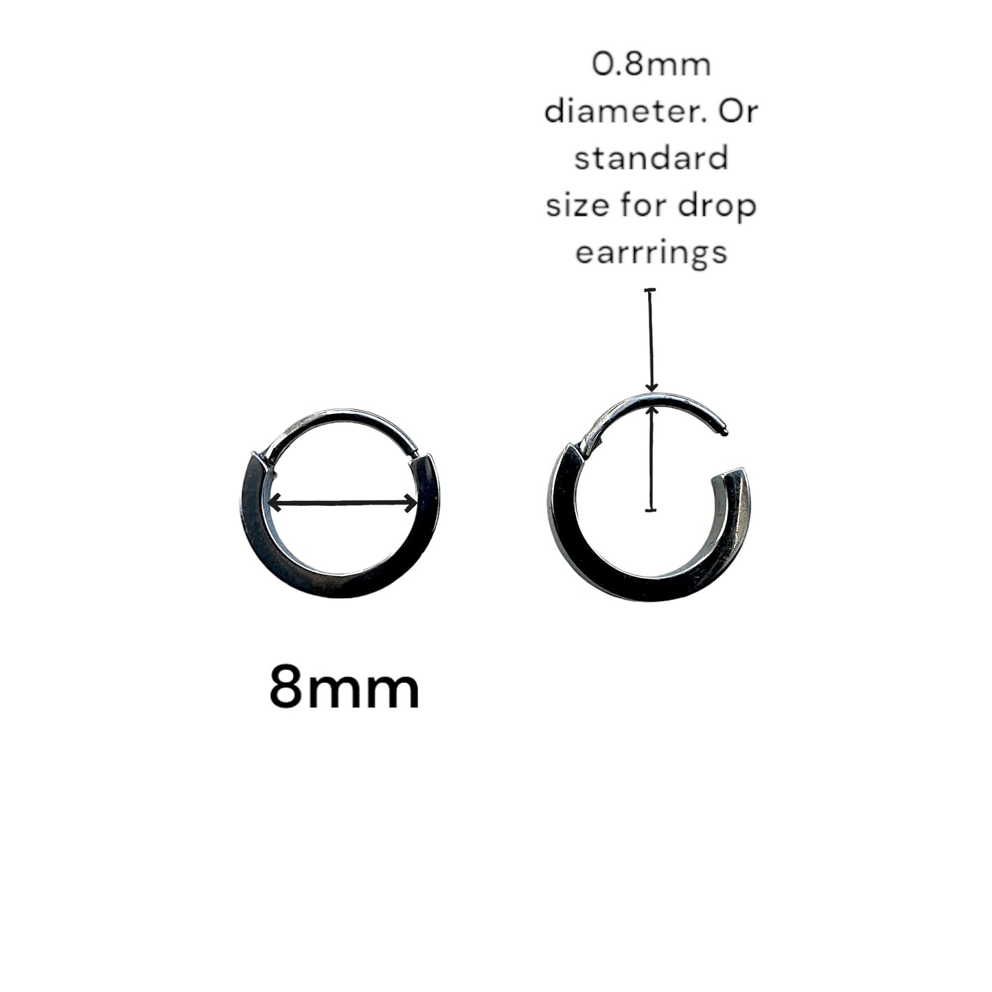 Titanium Hypoallergenic Small Hoops sizing 8mm