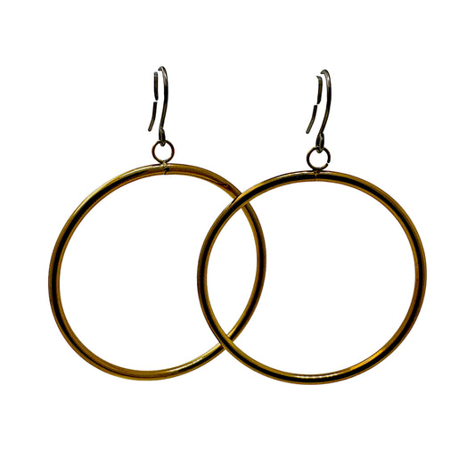 Titanium Hoop drop earrings gold 40mm Earrings for allergic reaction