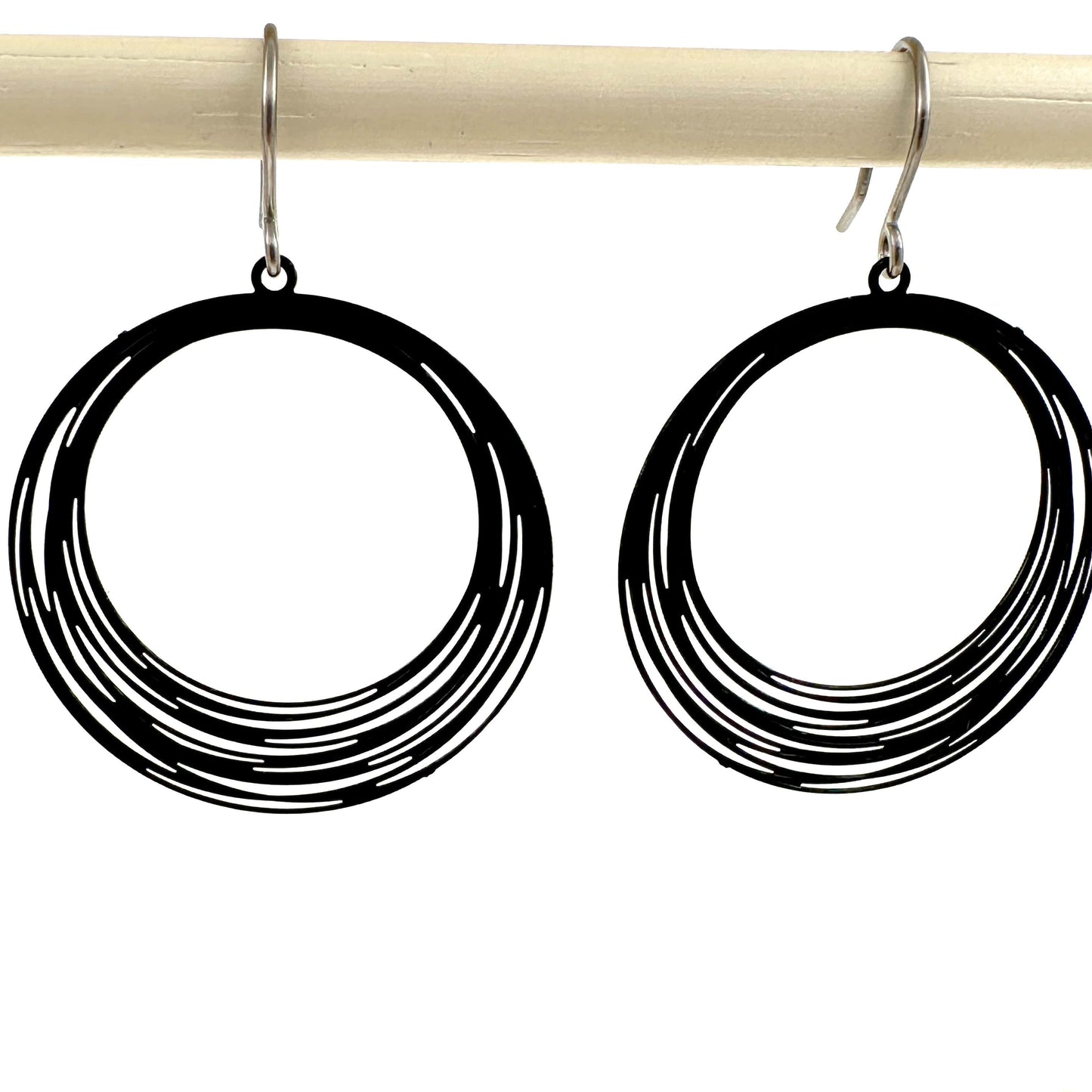 Black String Ring earrings with titanium hook