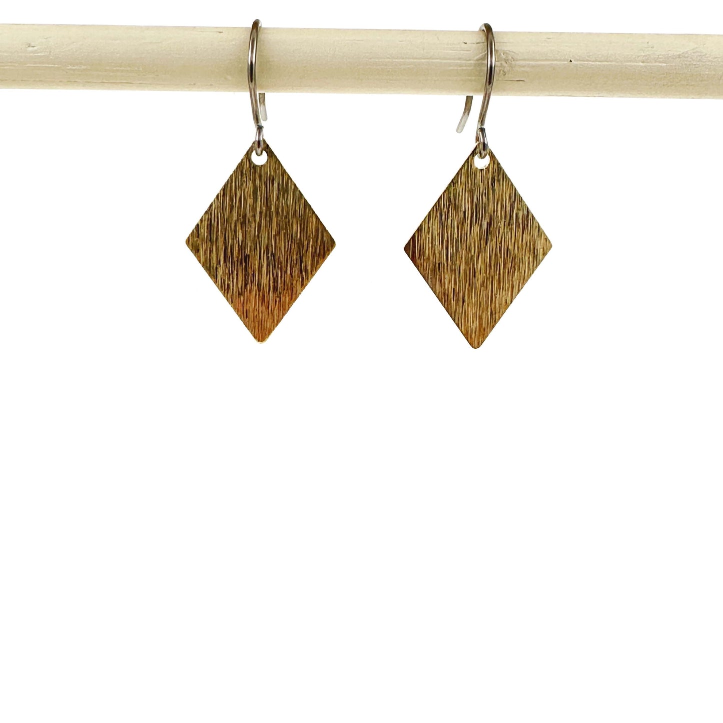 Brushed Rhombus Golden Earrings. Brushed gold shape "rhombus" is made of brass and has a deep definition. Minimal.