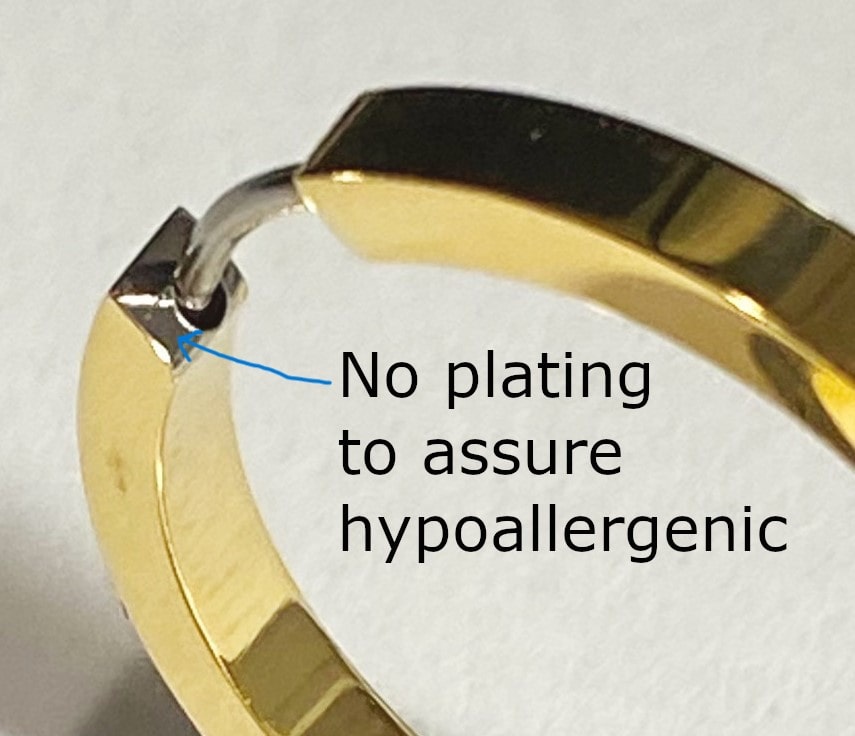 Gold Titanium Hoop earrings with shiny gold finish 24mm. Made 100% from titanium and plating.