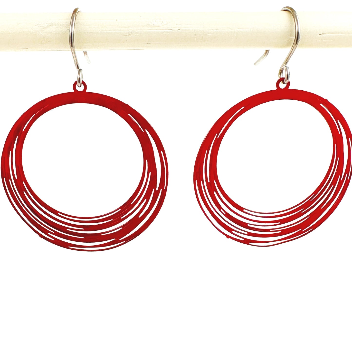 Red String Ring earrings with titanium hook