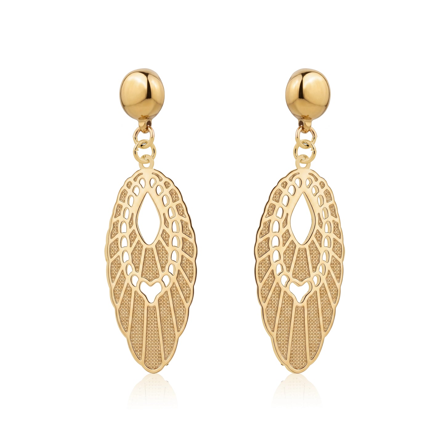 Gold Pendant Earrings. Detachable earrings for a truly hypoallergenic jewellery on a white background