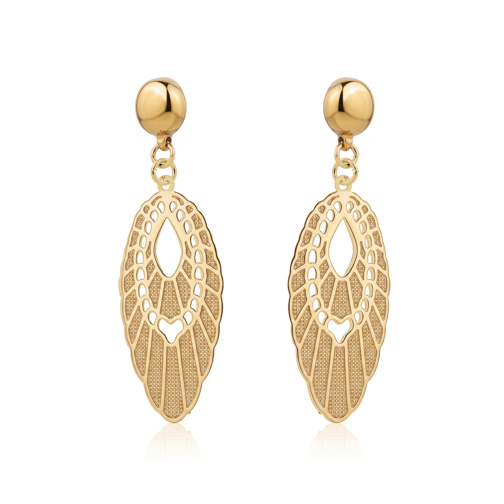Gold Pendant Earrings. Detachable earrings for a truly hypoallergenic jewellery on a white background