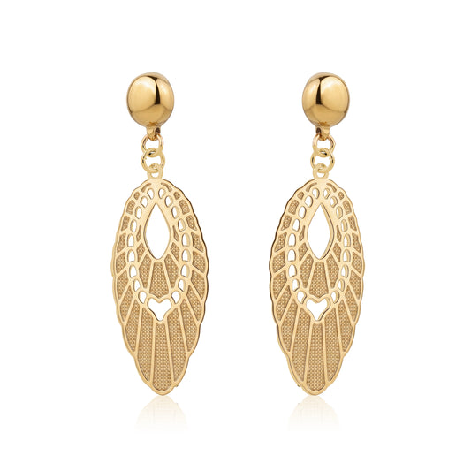 Gold Pendant Earrings. Detachable earrings for a truly hypoallergenic jewellery on a white background