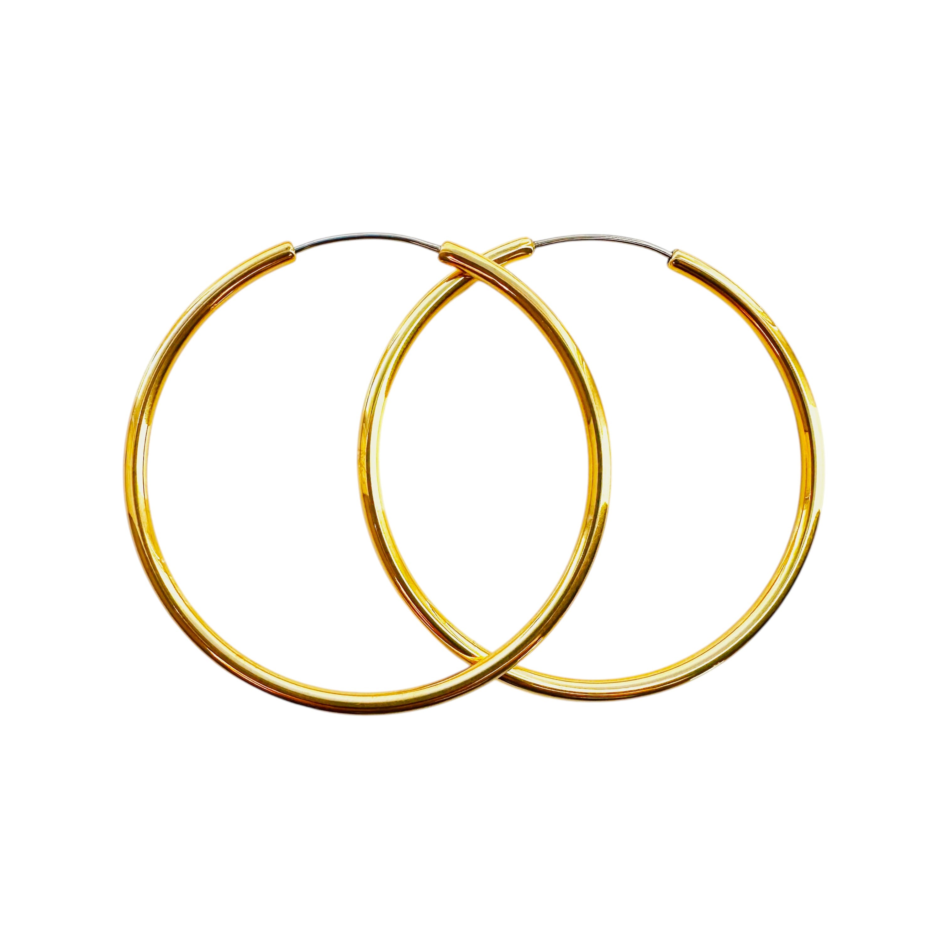 Gold hoops made from titanium Large  45mm titanium earrings pair.