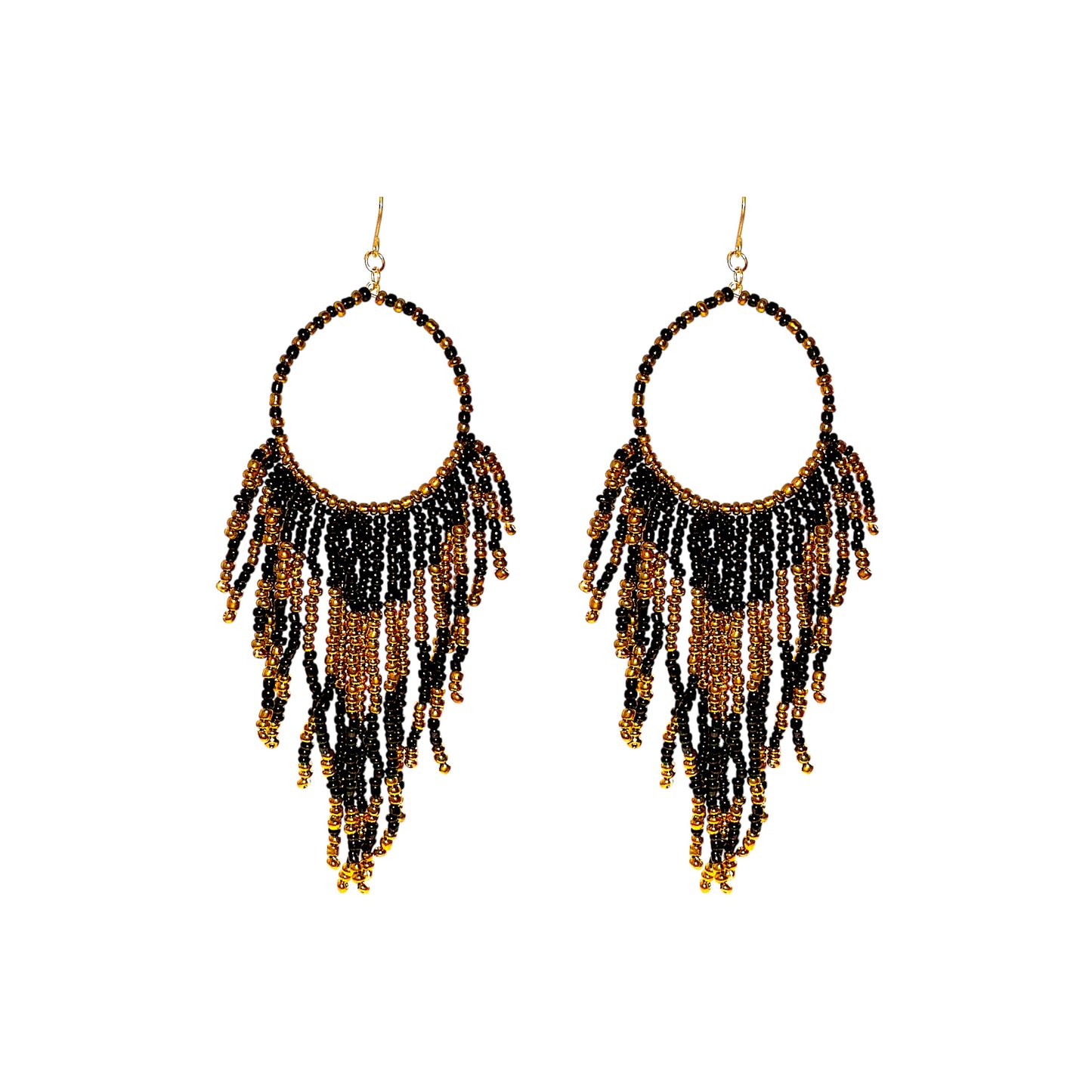 Beadwork Hoop Earrings – Brown & Black Ethnic Style