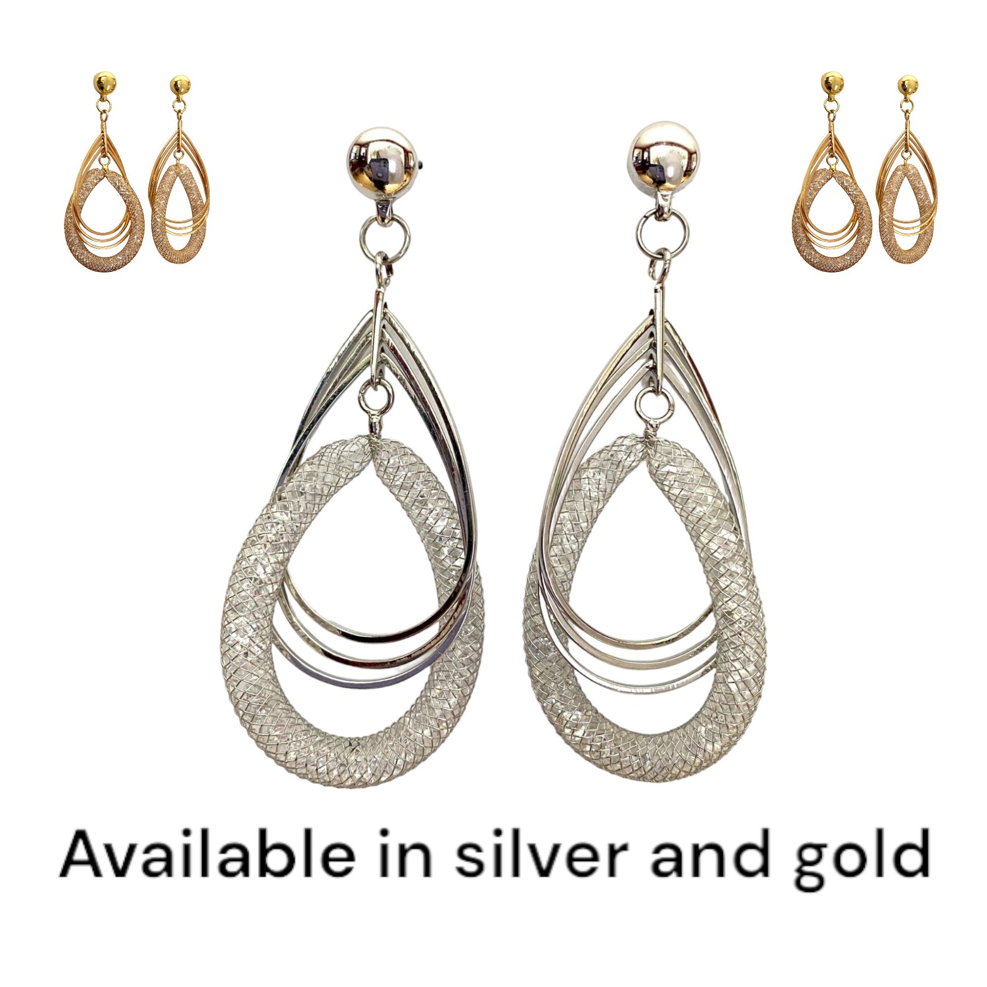 TI-GO Dewdrop Hoops earrings. Magnetic titanium interchangeable earring system. Detachable earrings for a truly hypoallergenic jewellery on a white background. gold and silver