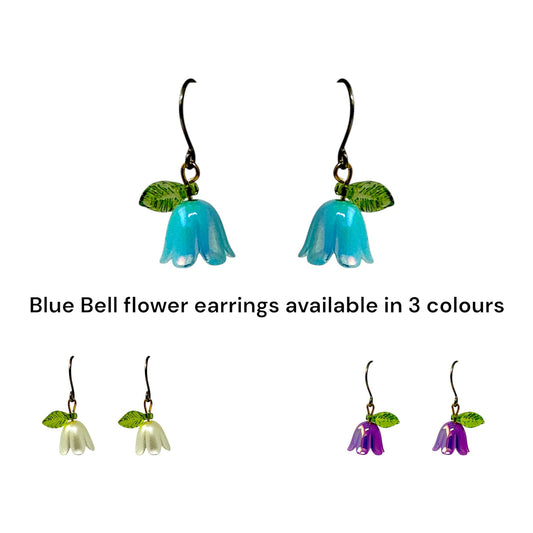 Blue Bell flower titanium earrings blue purple white