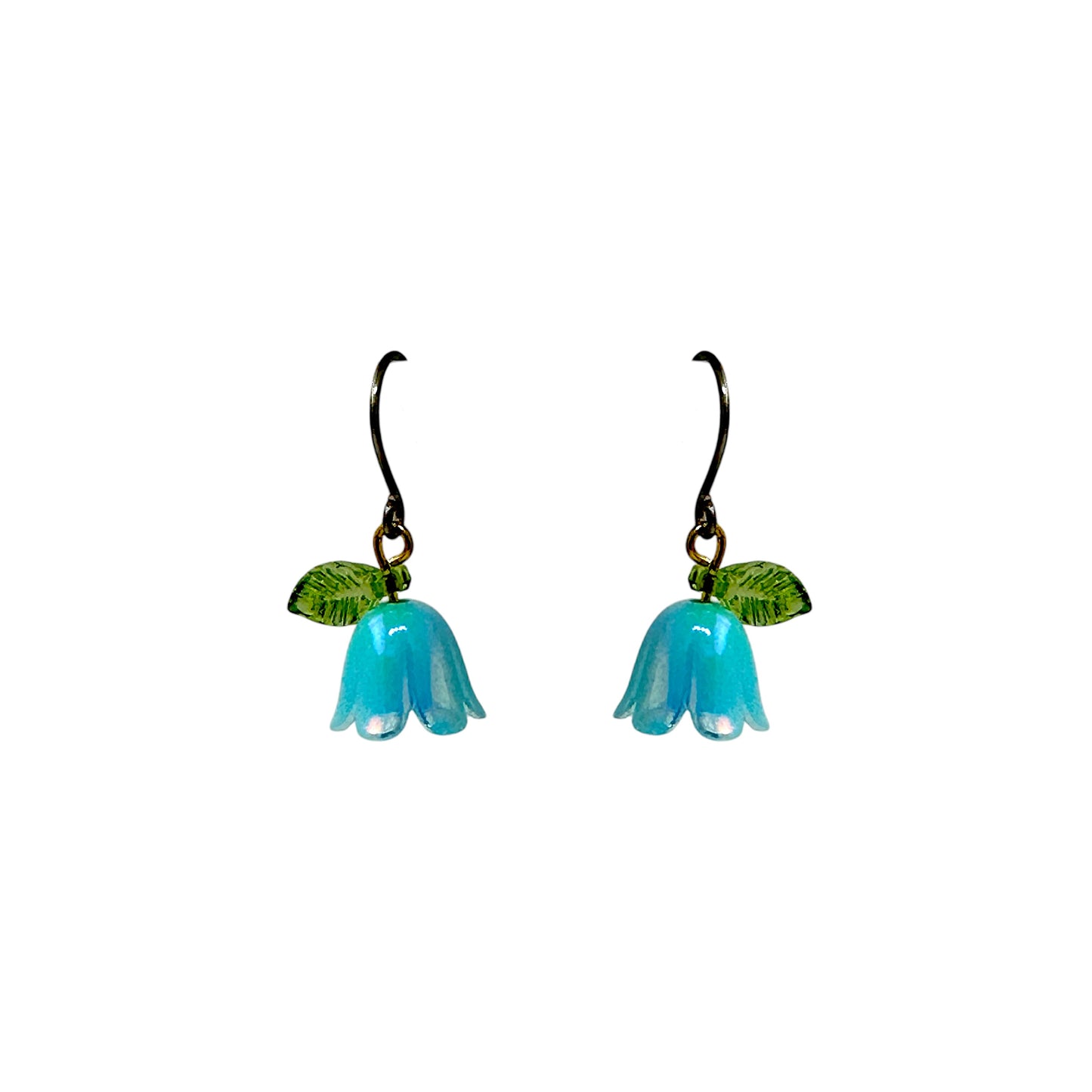 Blue Bell flower titanium earrings on a white background