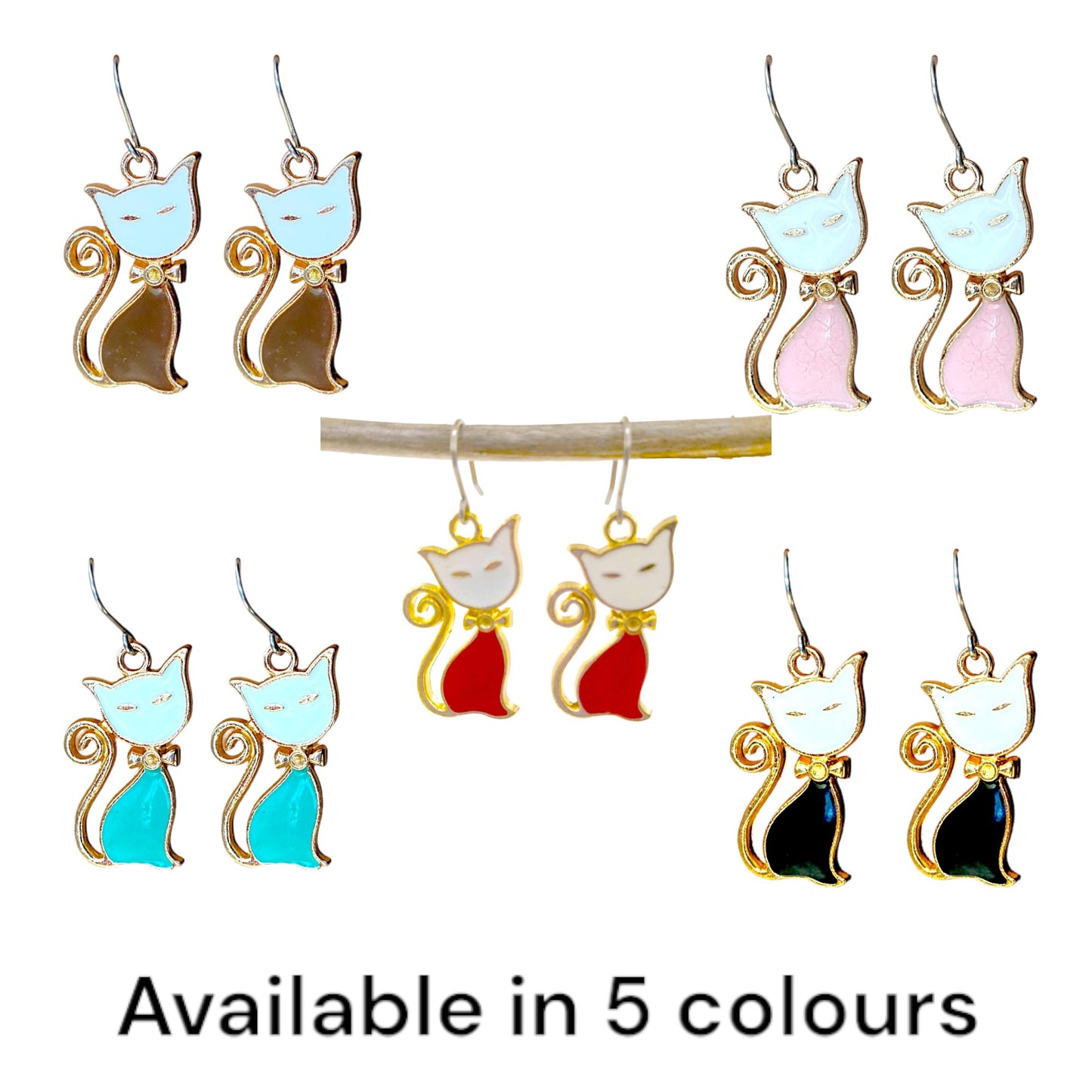 Cat Charm earrings. In 5 colours.