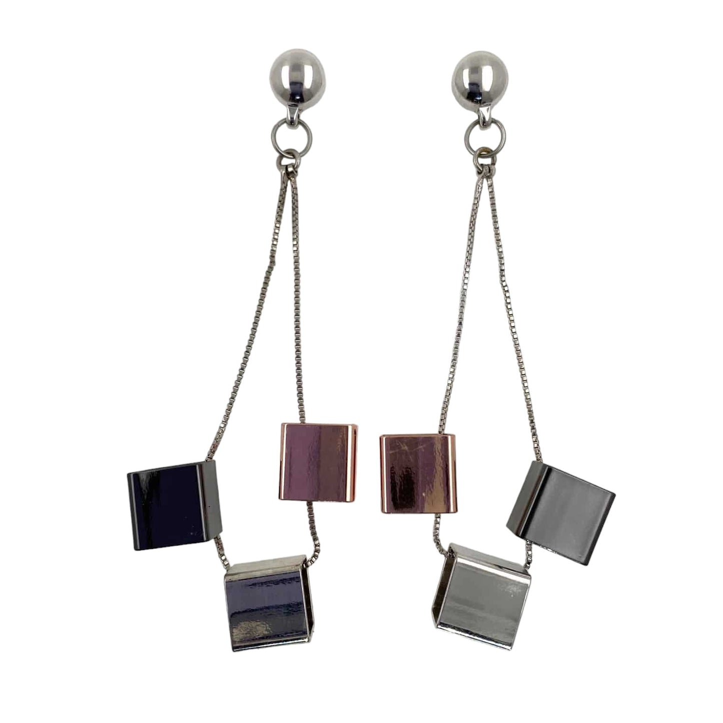 TI-GO Cubed earrings. Magnetic titanium interchangeable earring system. Detachable earrings for a truly hypoallergenic jewellery on a white background