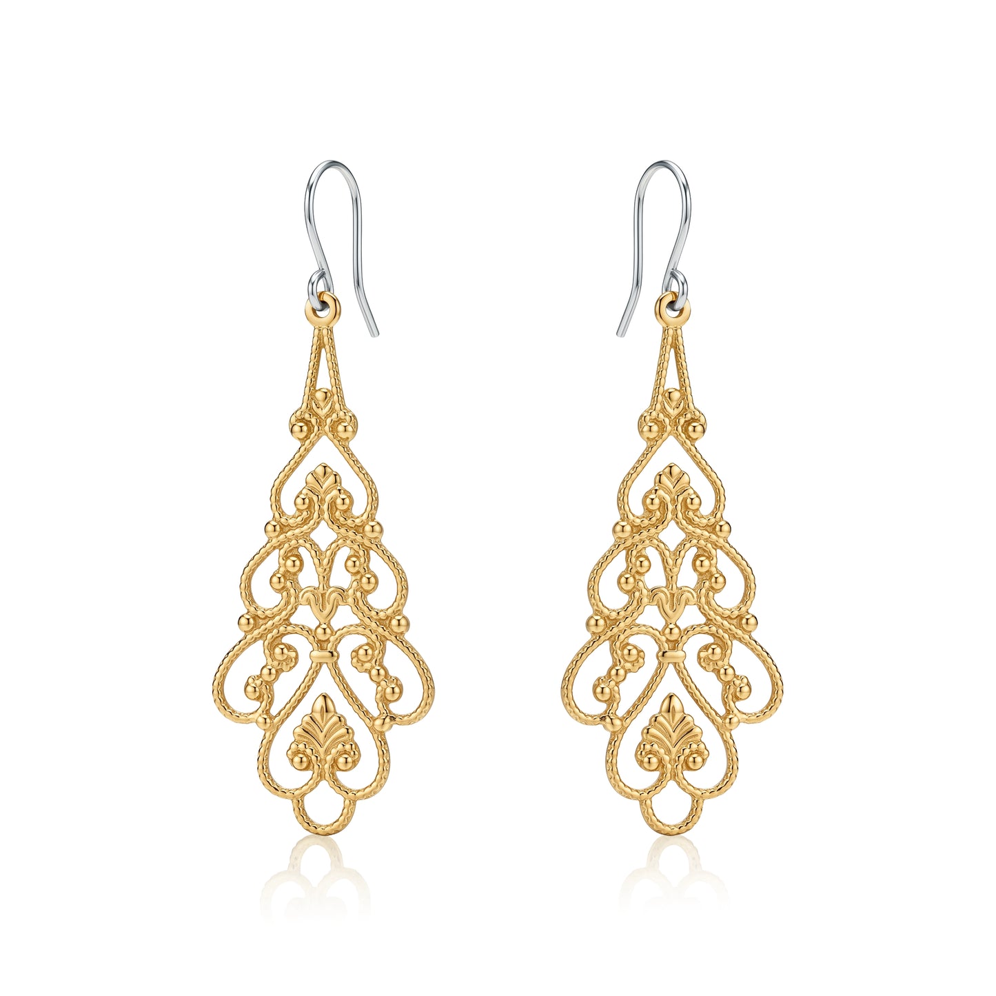 Princess Filigree earrings with a titanium hook on a white background