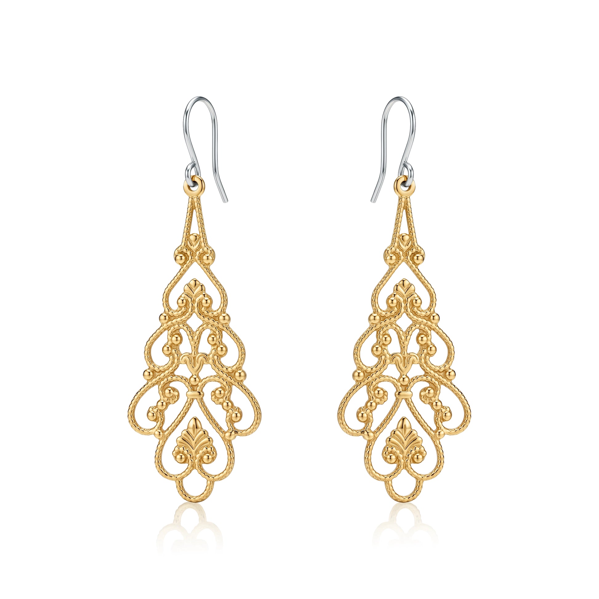 Princess Filigree earrings with a titanium hook on a white background