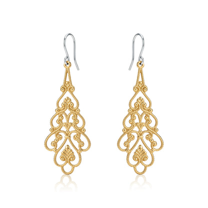 Princess Filigree earrings with a titanium hook on a white background