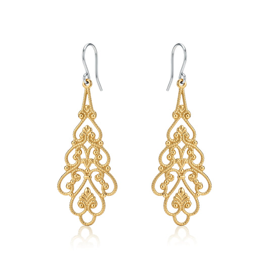 Princess Filigree earrings with a titanium hook on a white background