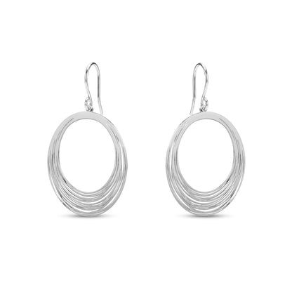 Pair of silver titanium hoop earrings on a white background