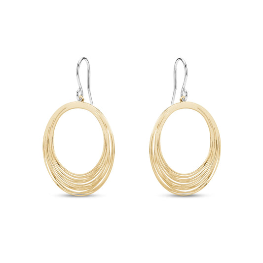 Gold titanium hoop earrings on a white background