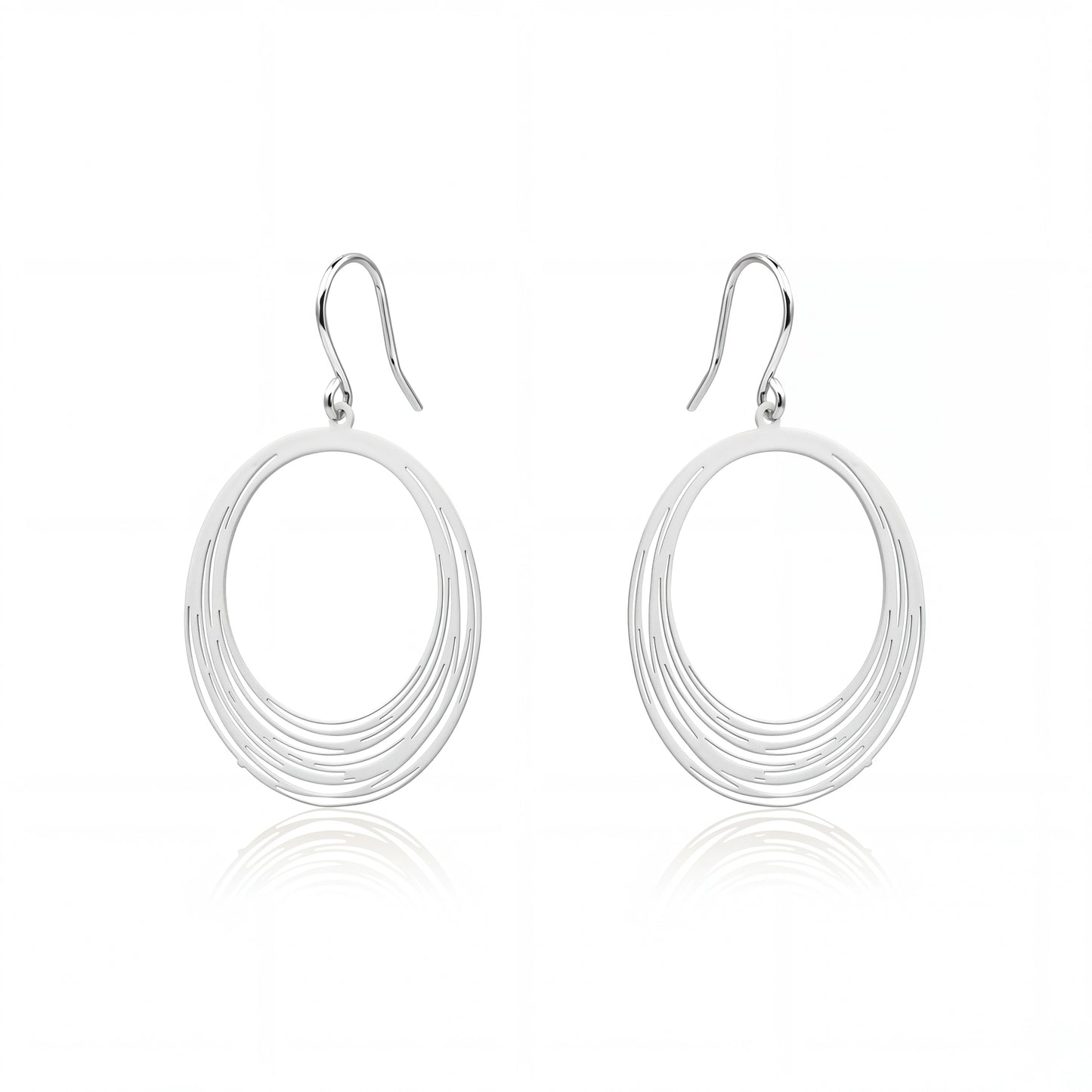 White String Ring earrings with titanium hook on a white background