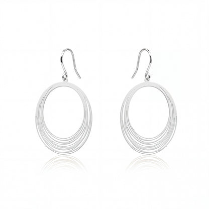 White String Ring earrings with titanium hook on a white background