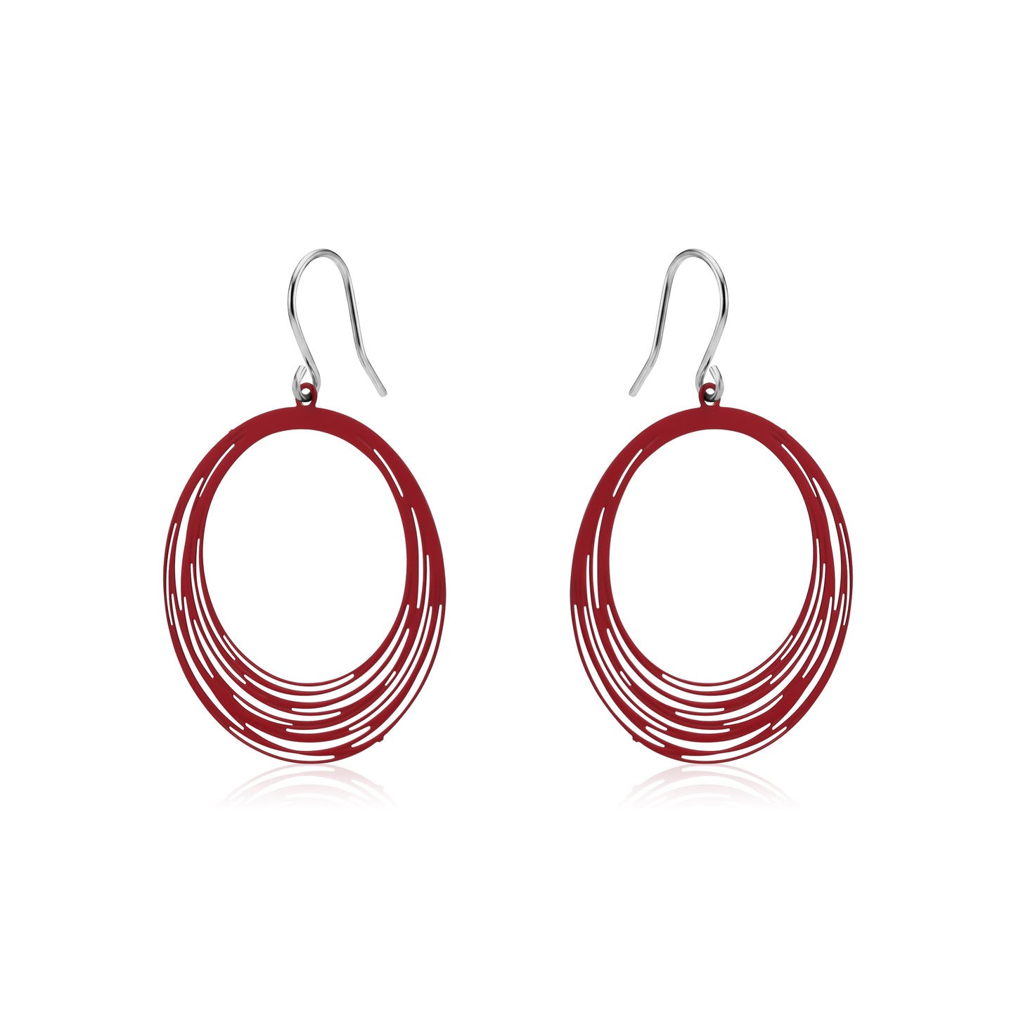 Red String Ring earrings with titanium hook on a white background