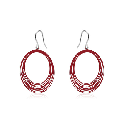 Red String Ring earrings with titanium hook on a white background