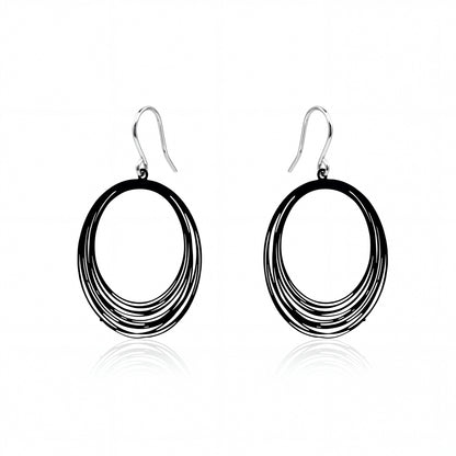Black String Ring earrings with titanium hook on a white background