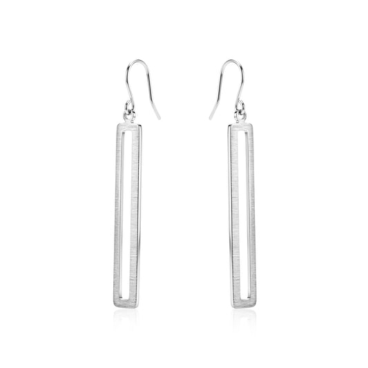 Silver rectangular loop earring with a titanium hook on a white background