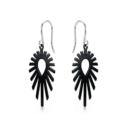 Black titanium shine tear drop earrings on a white background