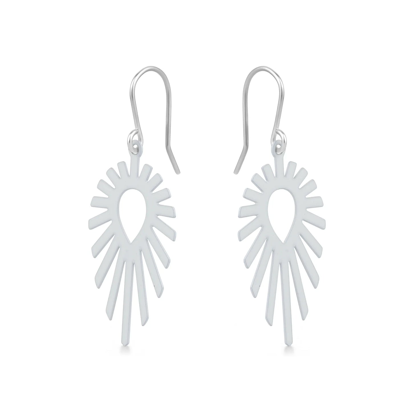 White shine tear drop earrings on a white background