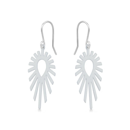 White shine tear drop earrings on a white background