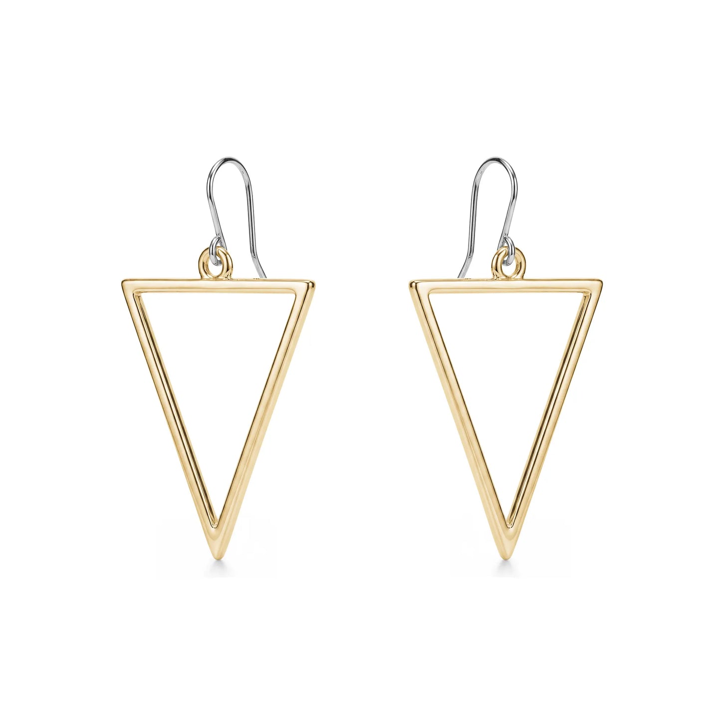 Gold titanium triangle earrings on a white background