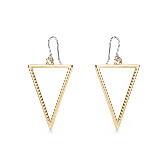 Gold titanium triangle earrings on a white background