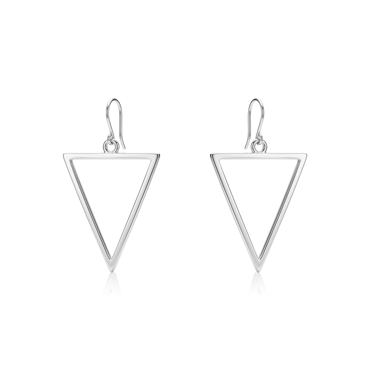 Geometric Silver Triangle earrings and a titanium hook on a white background