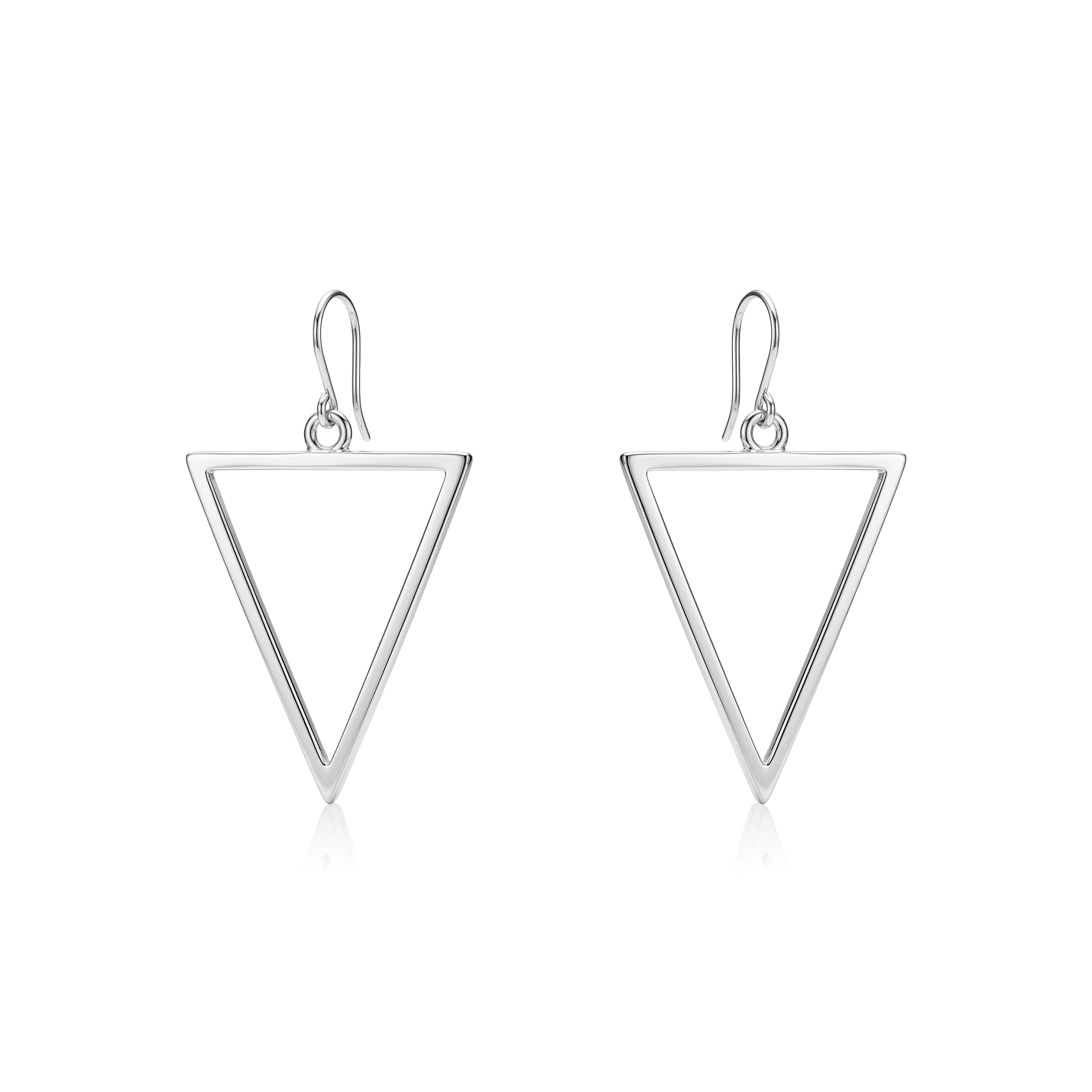 Geometric Silver Triangle earrings and a titanium hook on a white background