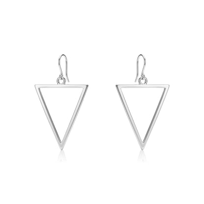 Geometric Silver Triangle earrings and a titanium hook on a white background