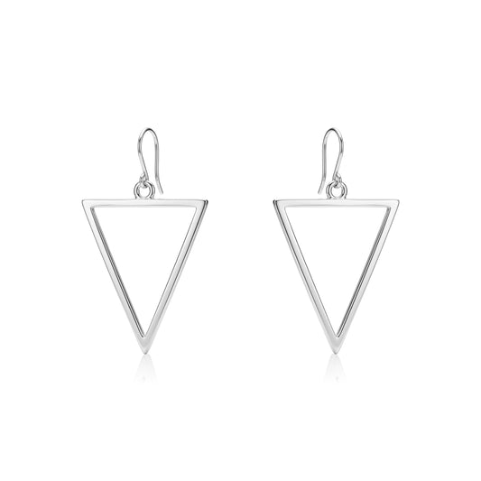 Geometric Silver Triangle earrings and a titanium hook on a white background