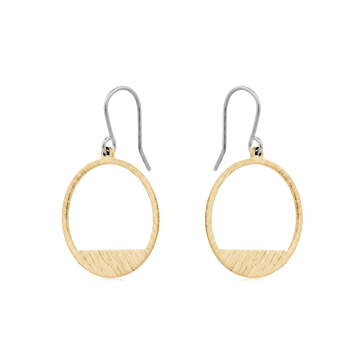 Golden rings earring with a titanium hook on a white background