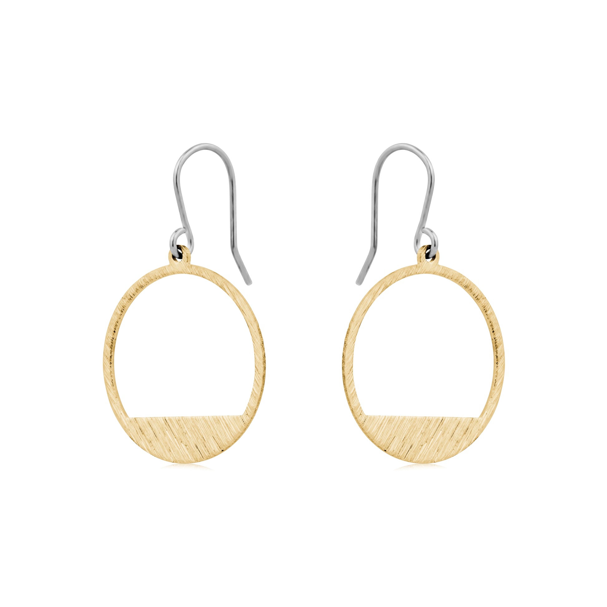 Golden rings earring with a titanium hook on a white background